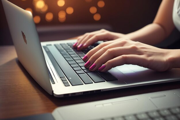 mão feminina digitando no teclado do laptop