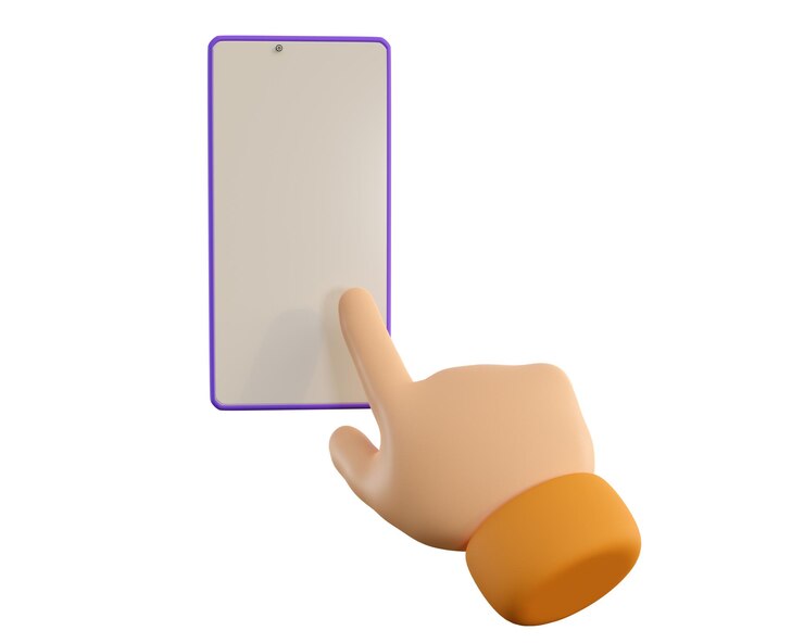 Foto mão humana dos desenhos animados 3d segura smartphone
