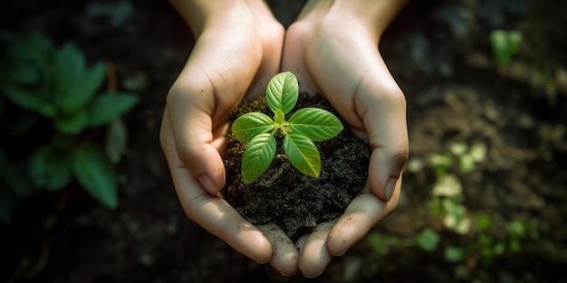 Mão humana plantando uma árvore Conceito do Dia Mundial do Meio Ambiente Generative AI