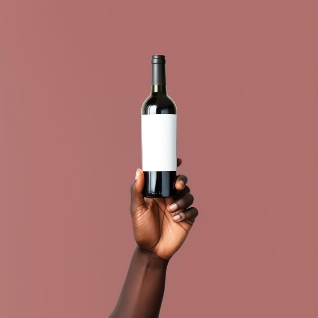 Mão masculina afro segurando uma garrafa de vinho simulando estilo gerado por IA