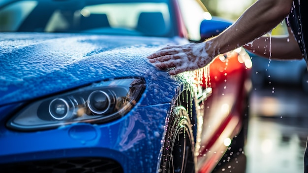 Foto mão masculina com ferramenta para lavar janelas lavagem de carros