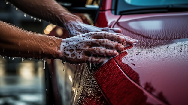 Mão masculina com ferramenta para lavar janelas lavagem de carros