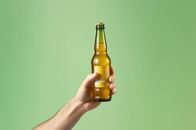 Mão masculina segurando uma garrafa de cerveja simulando estilo AI gerado