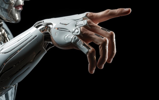 Foto mão robótica apontando dedo