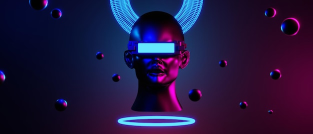 Mão robótica com cérebro da mente em conceito saudável, videogame de fundo abstrato de esports scifi gaming cyberpunk vr simulação de realidade virtual e renderização de ilustração 3d metaverse