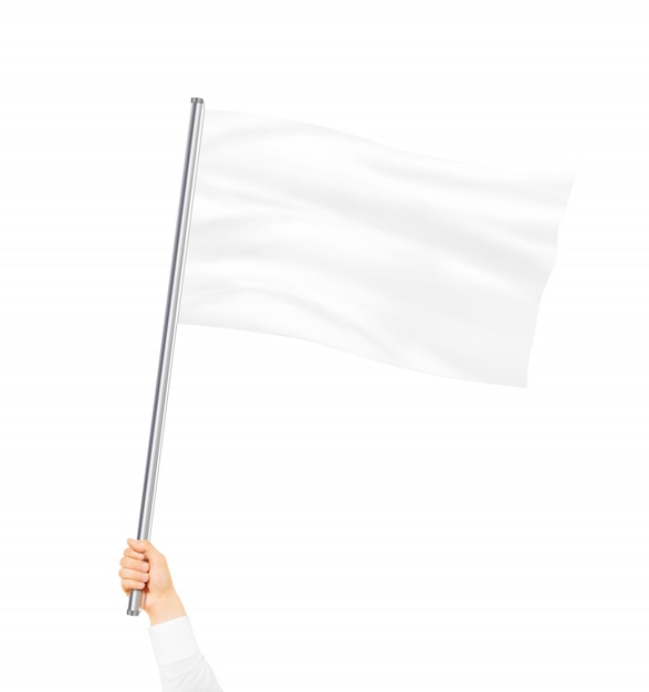 Foto mão segurando a bandeira branca em branco simulado