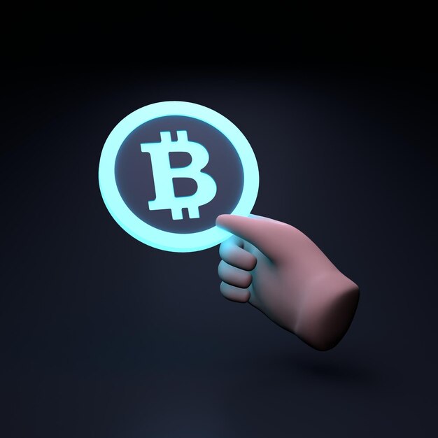 Mão segurando a ilustração de renderização 3d do ícone bitcoin