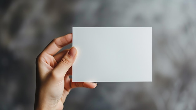 mão segurando cartão de papel branco retangular em branco para publicidade mockup espaço de cópia para texto estética minimalista