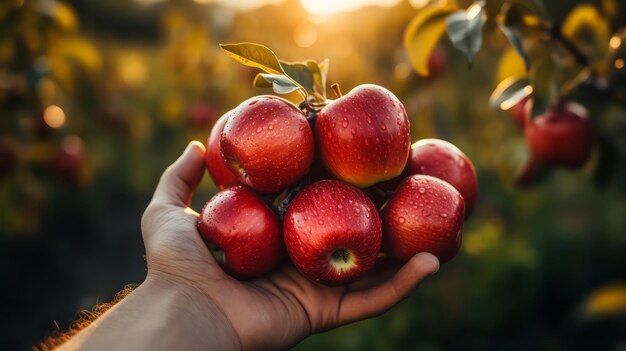 mão segurando maçã vermelha