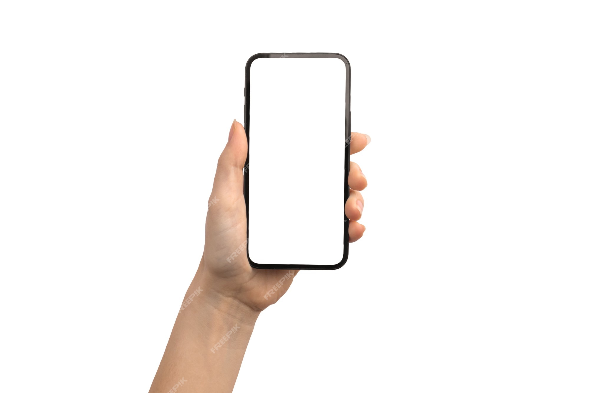 Mão segurando o celular parece jogar um jogo em branco na tela branca