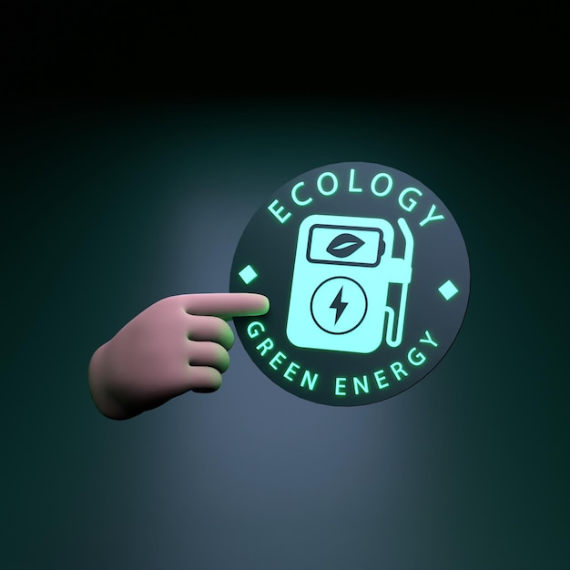 Mão segurando o ícone de combustível ecológico neon Conceito de ecologia 3d render ilustração