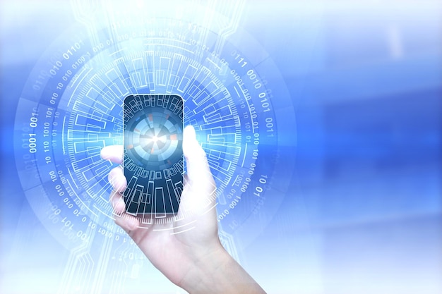 Mão segurando o smartphone com interface
