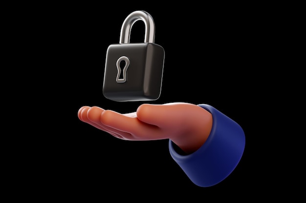 mão segurando um cadeado de fechadura Proteção de dados informações pessoais Conceito de privacidade de proteção de dados