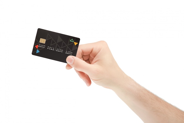 Foto mão segurando um cartão de crédito preto