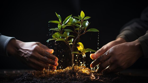 Foto mão segurando uma planta jovem