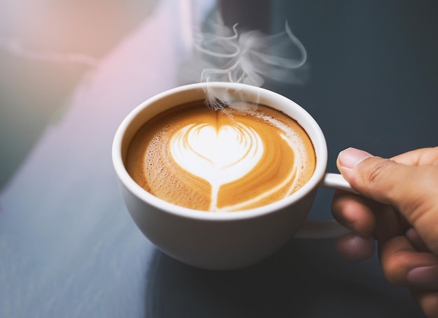 Mão segurando uma xícara de café com leite Dia internacional do café