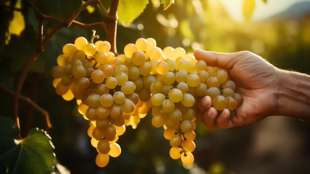 Mão segurando uvas frescas