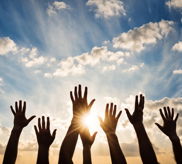 Mãos alcançando o céu Céu Esperança para o futuro