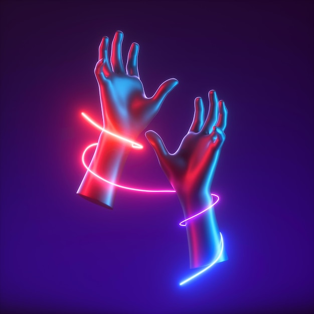 Foto mãos amarradas com linha brilhante neon