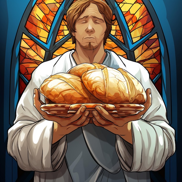 Foto mãos celestiais mãos de um padre segurando pão sacramental