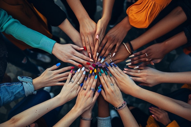 Mãos com fundo de dia da amizade de unhas pintadas