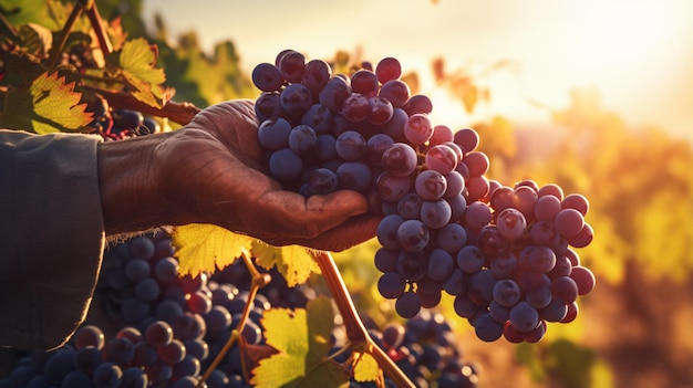 Mãos de agricultores a apanhar uvas