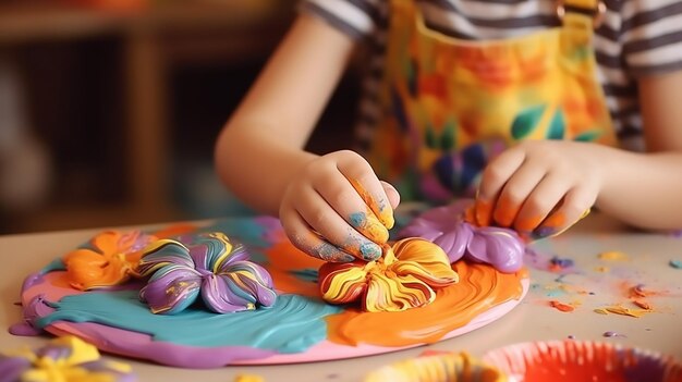 Foto mãos de crianças brincando com barro colorido