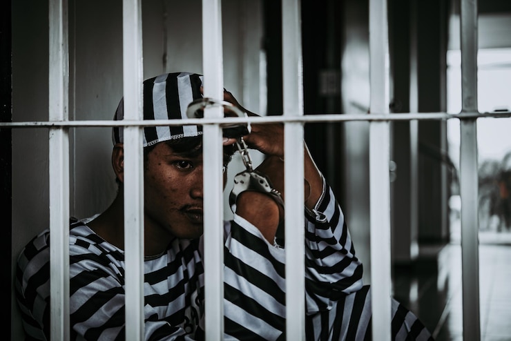 Foto mãos de homens desesperados para pegar a prisão de ferro conceito de prisioneiro povo da tailândiaesperança para ser livre