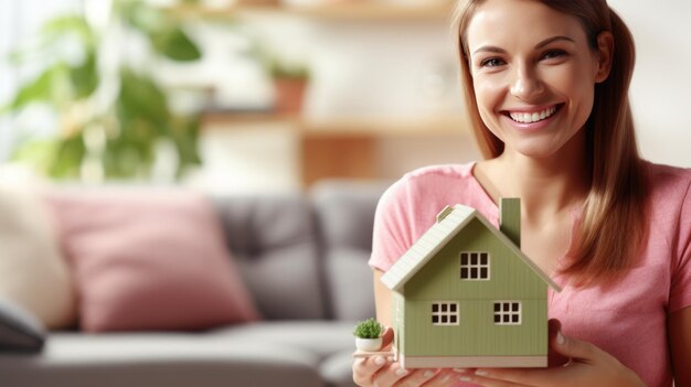 Foto mãos de mulheres segurando suavemente um modelo de casa em miniatura simbolizando propriedade de casa ou imóvel