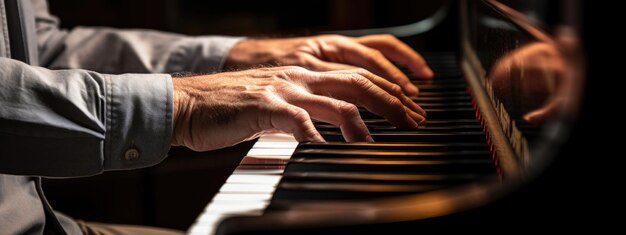 Mãos de músico tocando piano