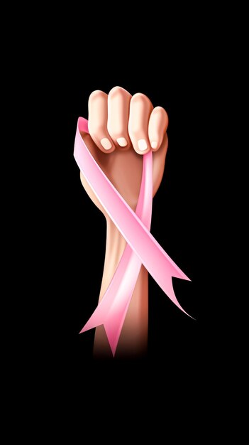 Foto mãos femininas segurando fita rosa de conscientização sobre câncer de mama generativa ai