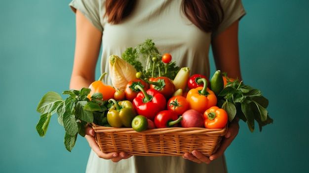 mãos femininas segurando vegetais orgânicos