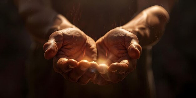 Foto mãos humanas abertas palma para cima adoração ai gerado