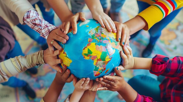 mãos juntas e segurando a terra dia internacional cooperativo