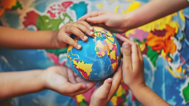 mãos juntas e segurando a terra dia internacional cooperativo