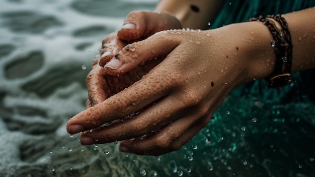 Mãos lavando na água com água espirrando ao redor delas