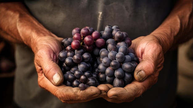 mãos masculinas segurando uvas vermelhas