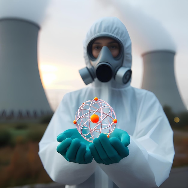 Foto mãos mostram o conceito de energia nuclear atômica