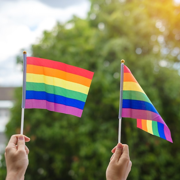 mãos mostrando bandeira de arco-íris lgbtq