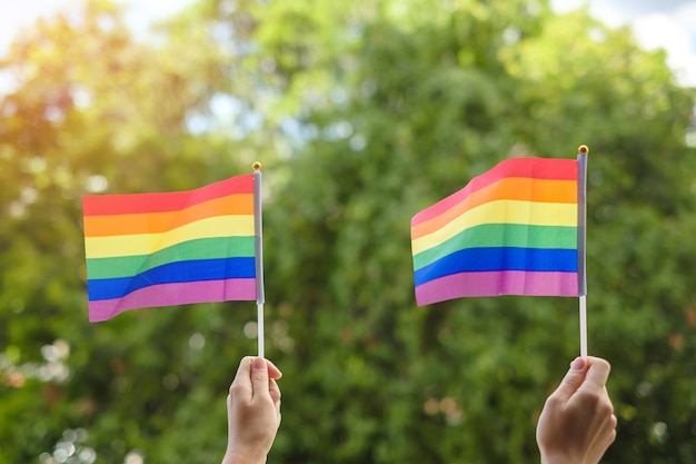 mãos mostrando bandeira de arco-íris lgbtq