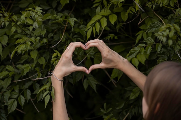 Foto mãos na árvore com coração