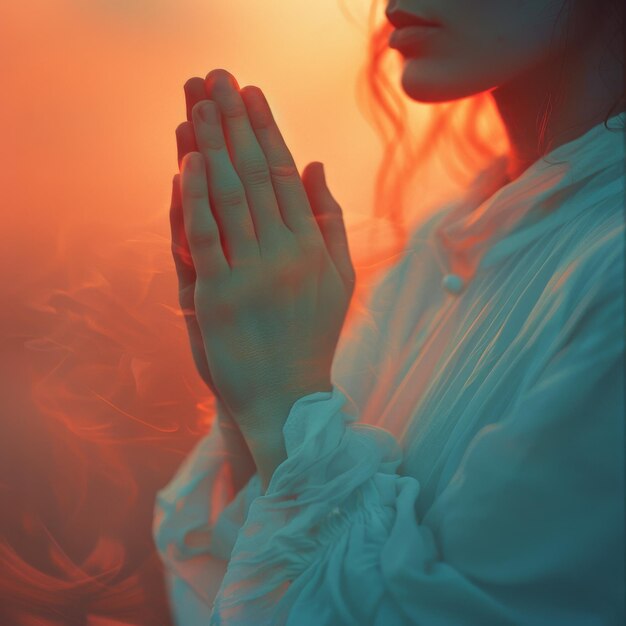 Mãos orando acreditam em Deus mãos contra o fundo do pôr-do-sol um crente reza e pede perdão por seus pecados o poder do amor e do perdão