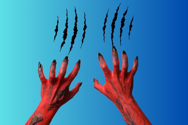 Mãos pintadas com um desenho no estilo do Halloween