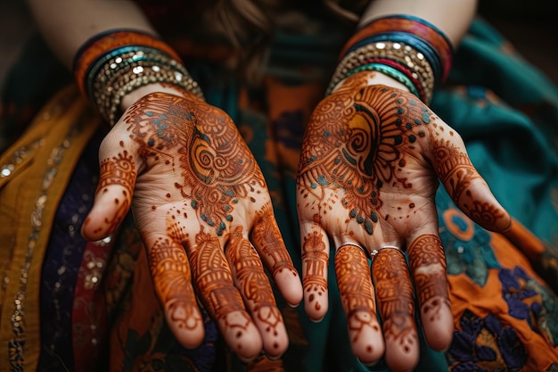 Mãos pintadas de henne para casamento marroquino