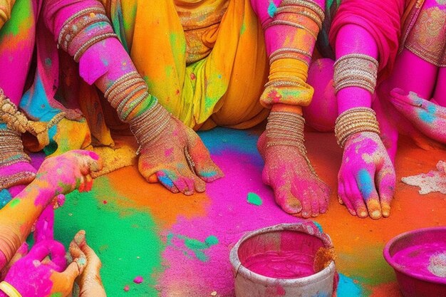 Mãos pintadas no festival de Holi, na Índia