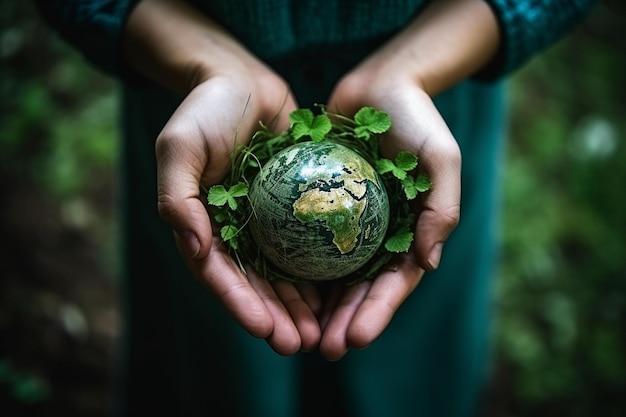 Mãos seguram o Planeta Verde