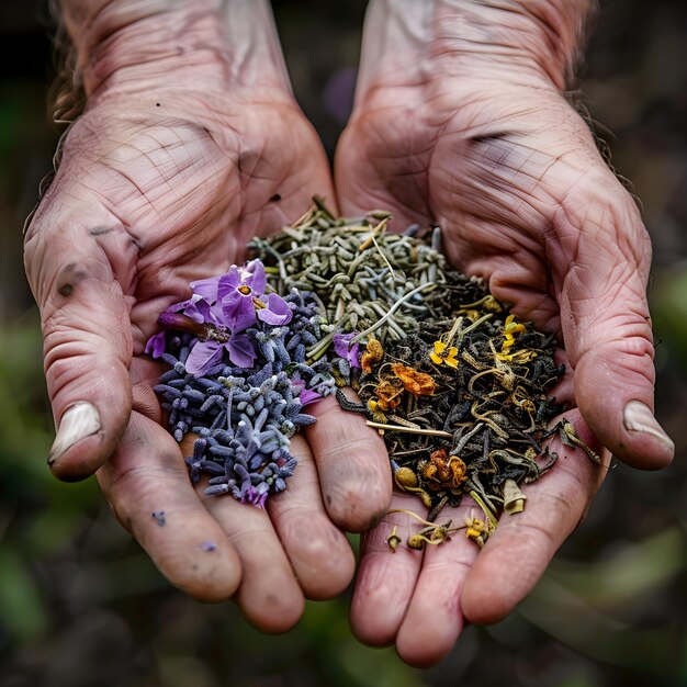 Foto mãos segurando ervas de chá naturais