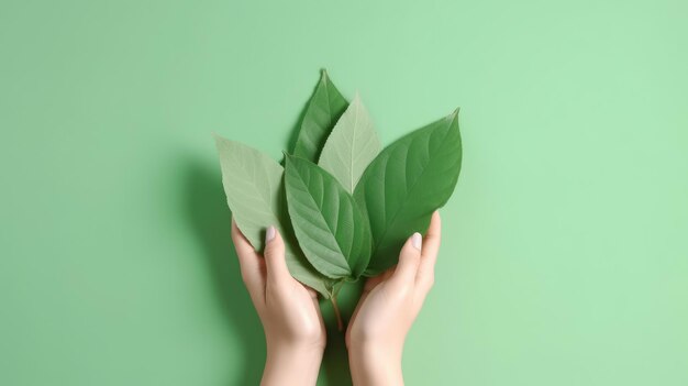 Foto mãos segurando folhas verdes