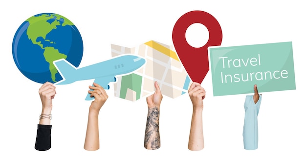 Mãos segurando ícones de viagem png clipart fundo transparente