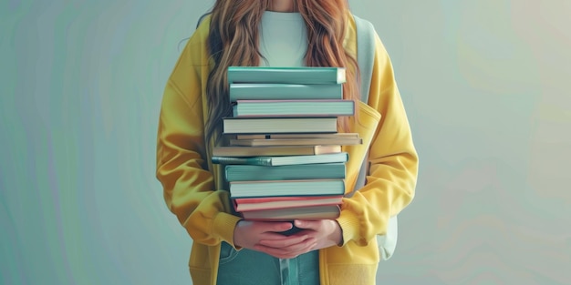 mãos segurando pilhas de livros IA geradora